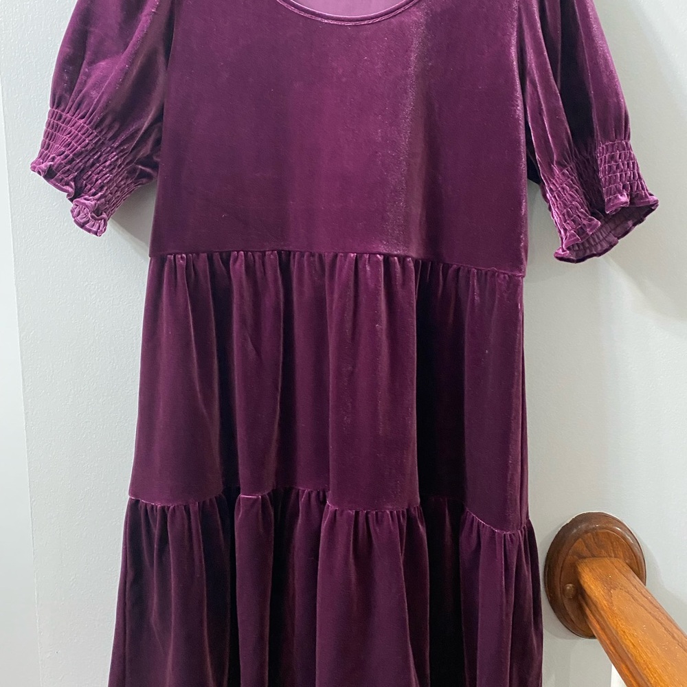 Draper James Lee Ann Plum Velvet Tiered Mini Dress Puff Sleeve Size Small